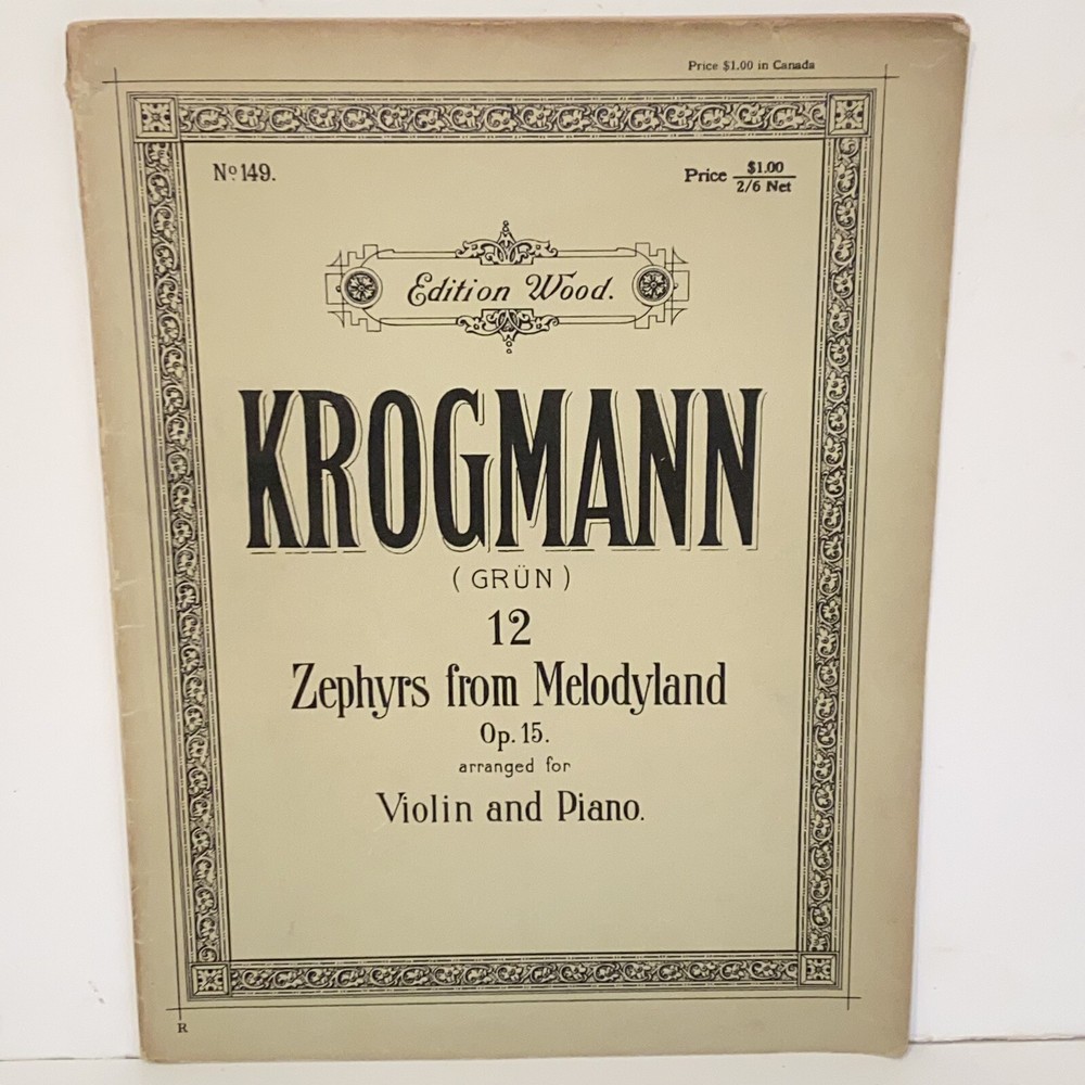 1901 Krogmann 12 Zephyrs From Melodyland Violin & Piano Sheet Music Songbook