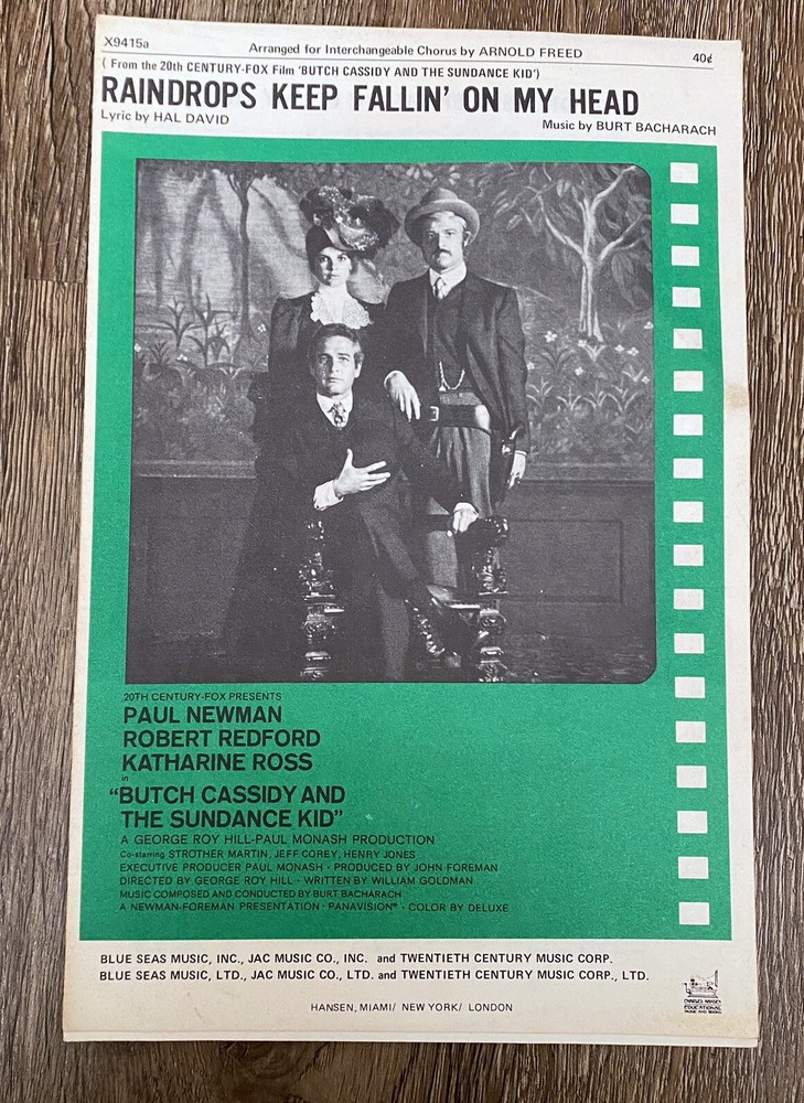 Raindrops Keep Fallin&rsquo; On My Head Sheet Music SAB Chorus Piano Bacharach 1970