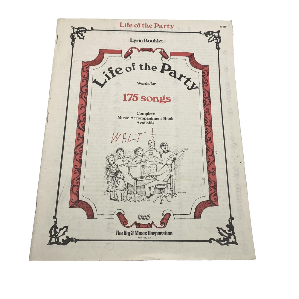 Vintage Life Of The Party Lyric Booklet 175 Songs Big 3 Music 1976 USA Songbook