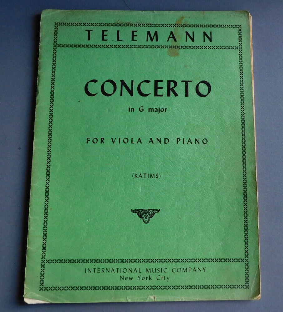 Telemann: Concerto in G major for Viola and Piano – 1956 sheet music – Intl Musi