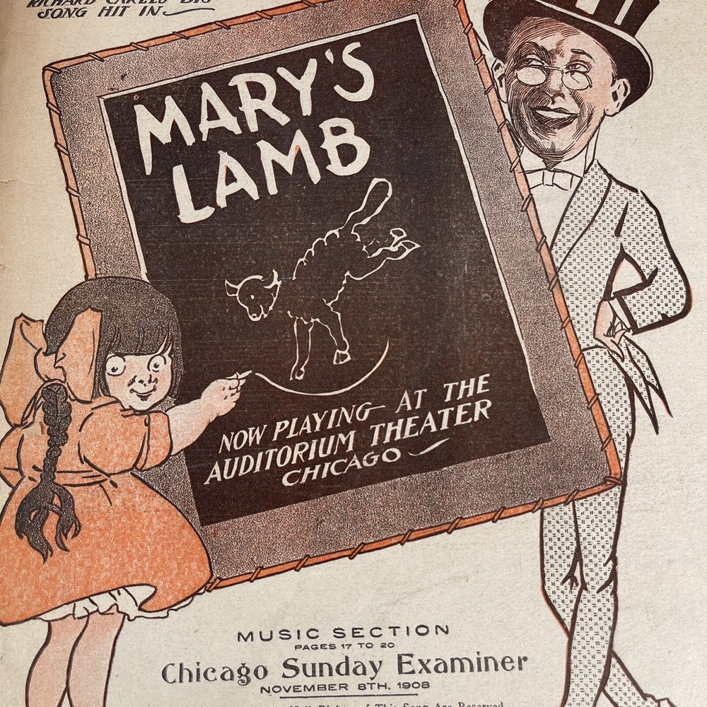 1908, Chicago Sunday Examiner – Mary&rsquo;s Lamb Sheet Music M. Witmark & Sons