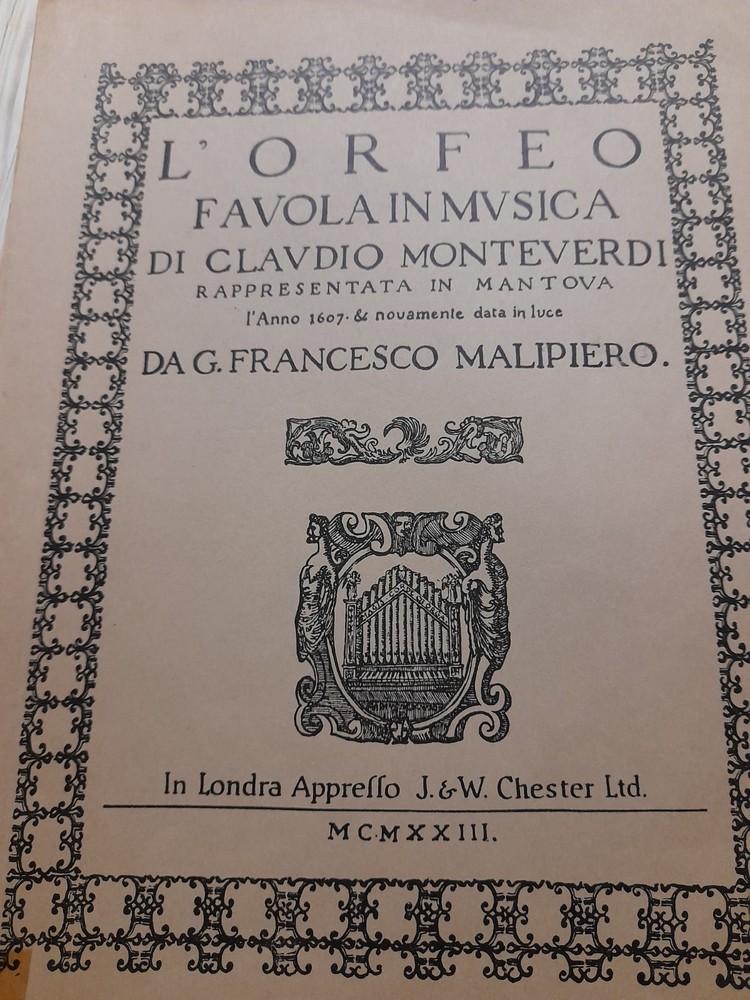 MONTEVERDI/ L&rsquo; ORFEO / ENGLISH AND ITALIAN VOCALS WITH PIANO