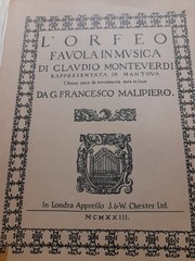 MONTEVERDI/ L&rsquo; ORFEO / ENGLISH AND ITALIAN VOCALS WITH PIANO