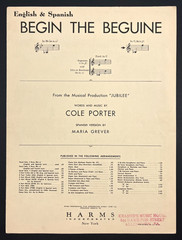 1935 Begin The Beguine English Spanish Jubilee Porter Piano Vocal Sheet Music