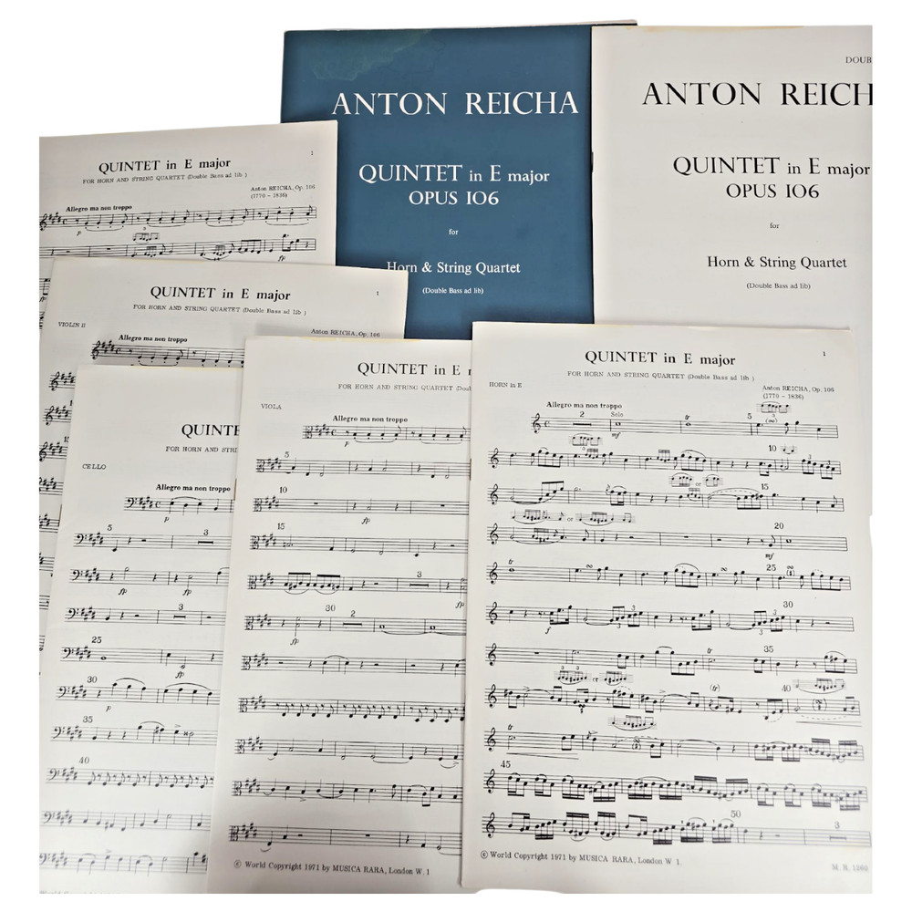 Anton Reicha Quintet in E Op 106 Horn String Quartet Music Score Parts Vintage