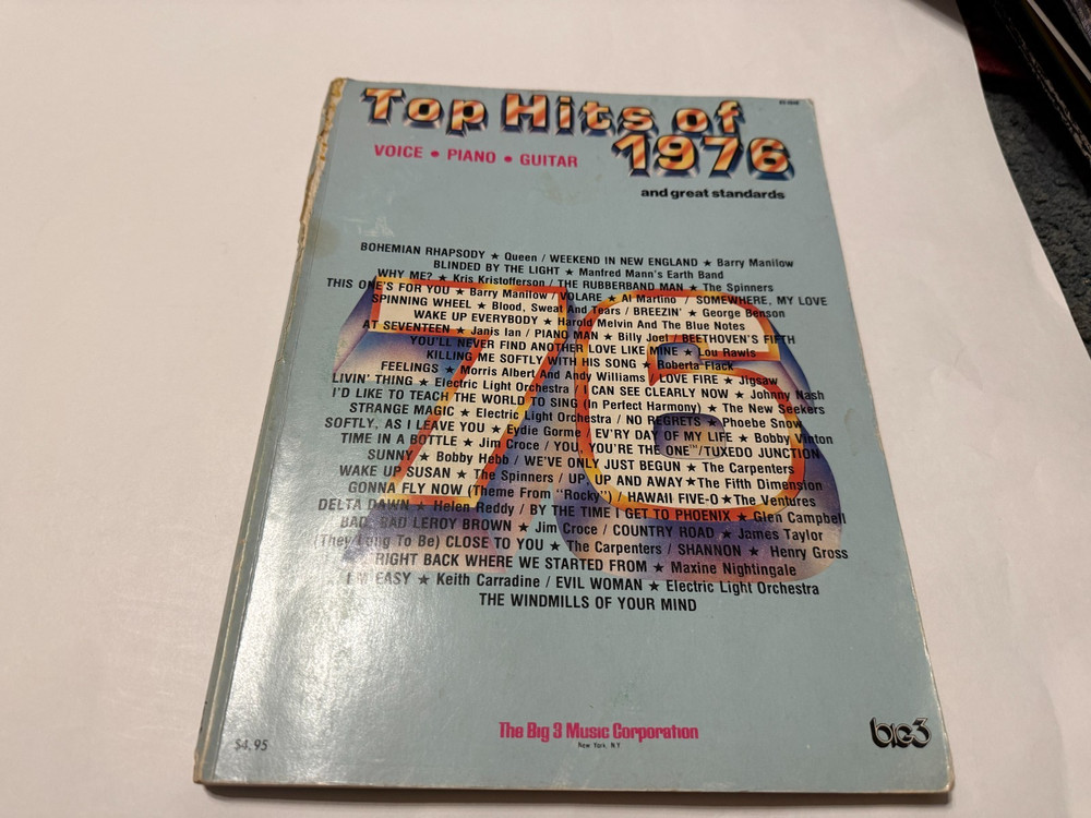 Top Hits And Great Standards Of 1976: Vocal/Piano Words Chords Music