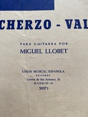 Vintage Miguel Llobet Scherzo Vals Very Rare Classical guitar Sheet Music Score