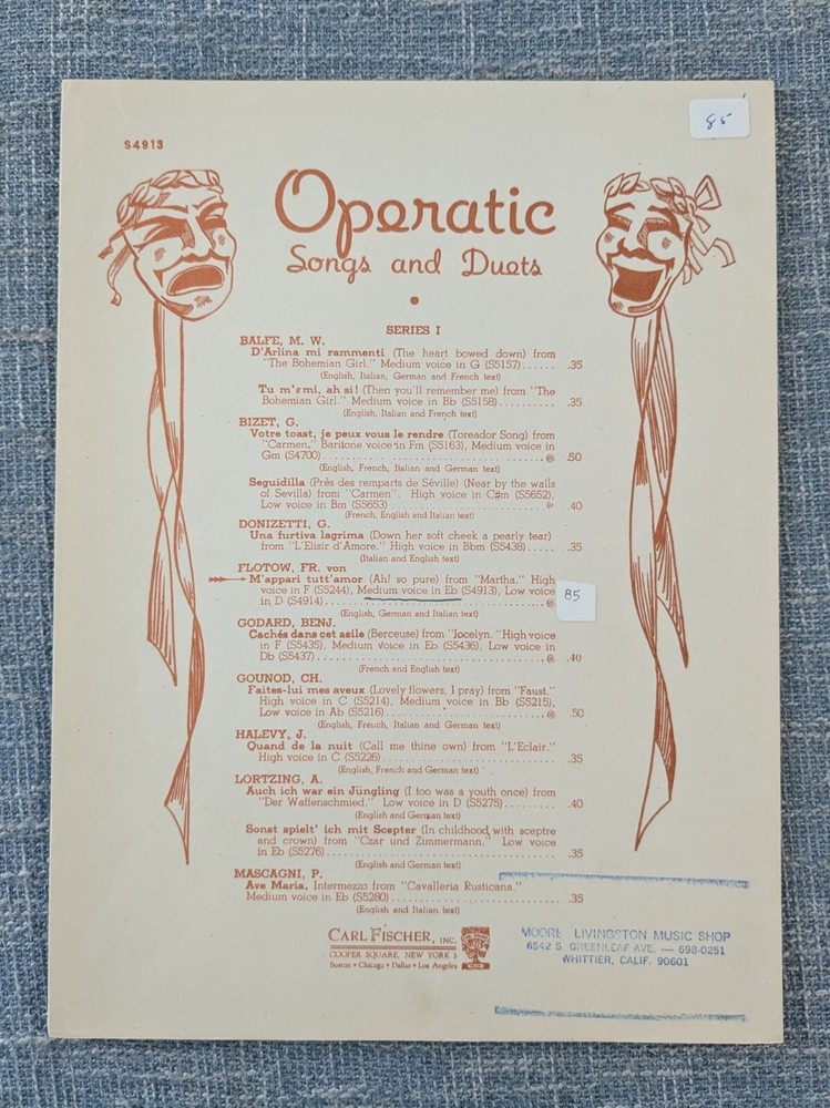 Ah So Pure Medium Voice. Flotow 1915 opera sheet music