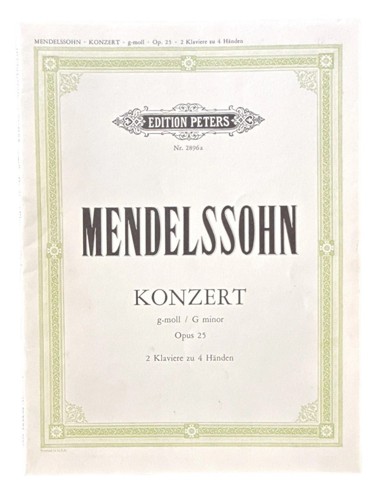 Mendelssohn Piano Concerto Op. 25 G Minor 2 Piano Edition Peters MPN 2896a