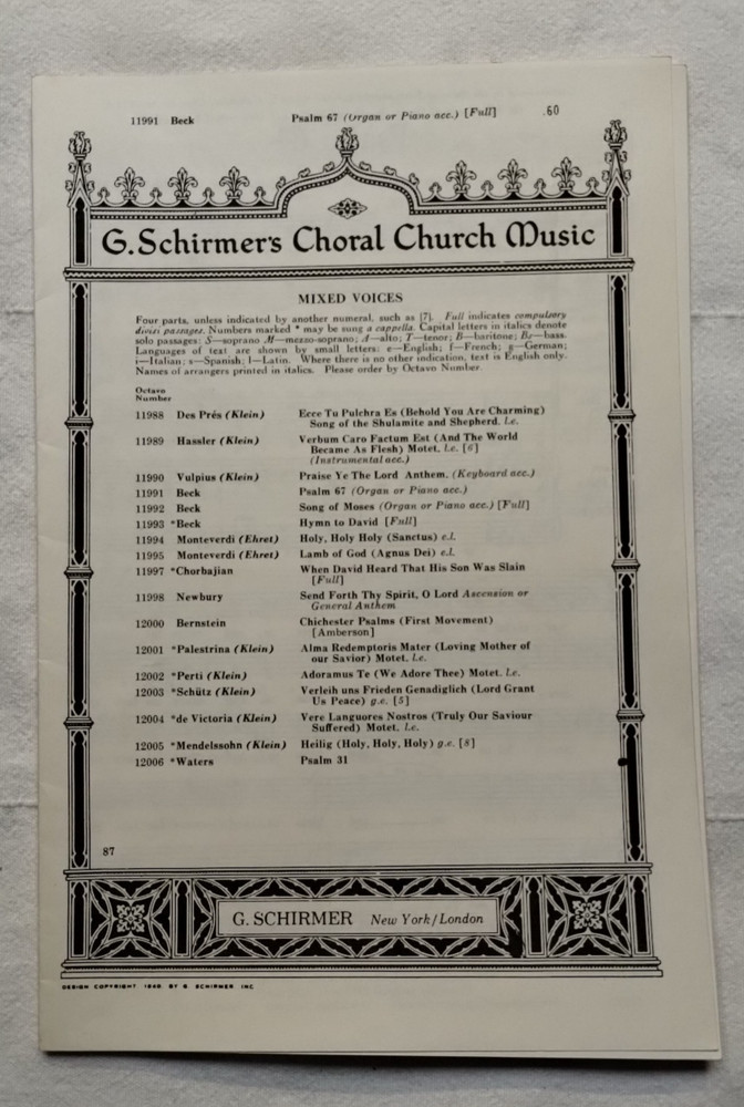 Psalm 67 – G. Schemers Choral Church Music for Mixed Voices 1973 VTG Sheet Music