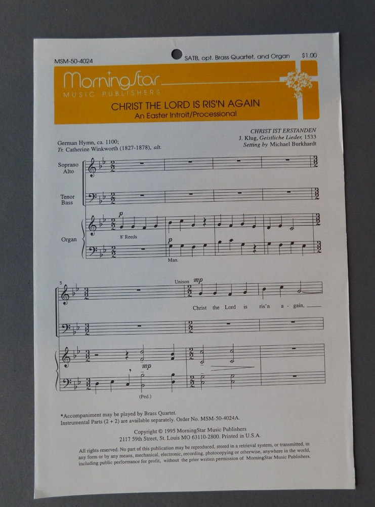 Christ the Lord is Ris&rsquo;n Again – 1995 sheet music – SATB Vocal & Organ – Easter
