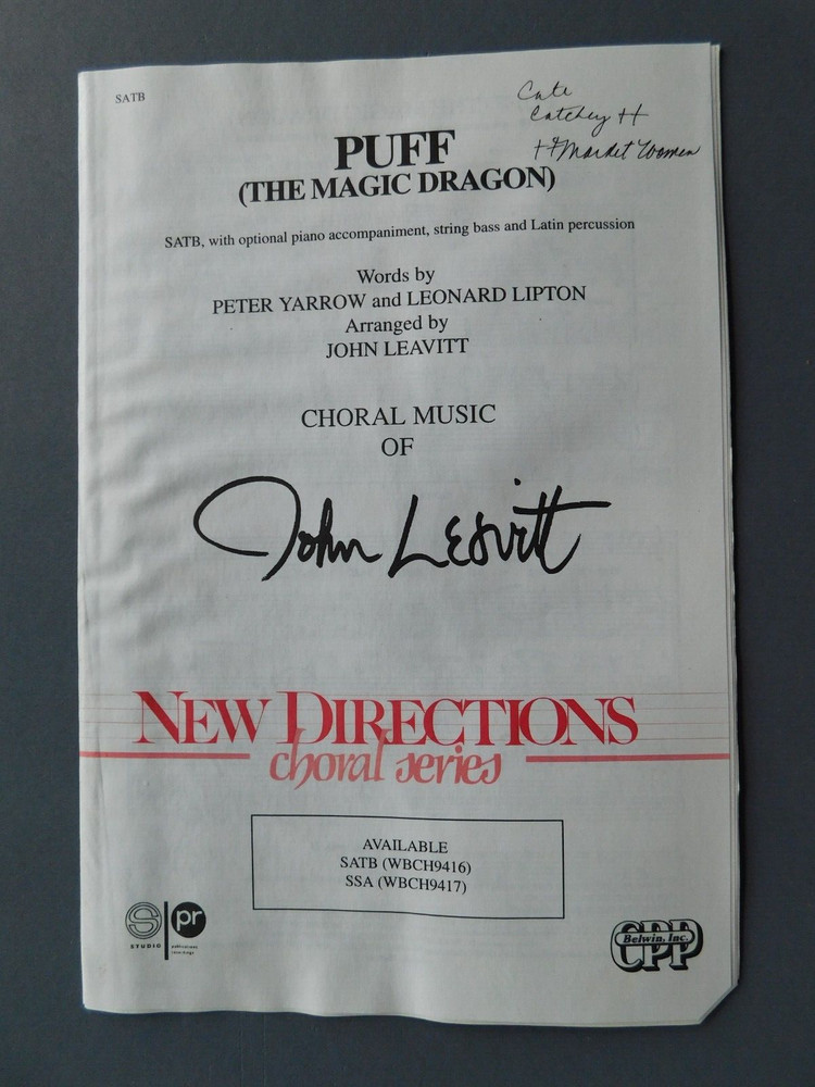 Puff (the Magic Dragon) 1994 sheet music- SATB Vocal & Piano, String Bass, Percu