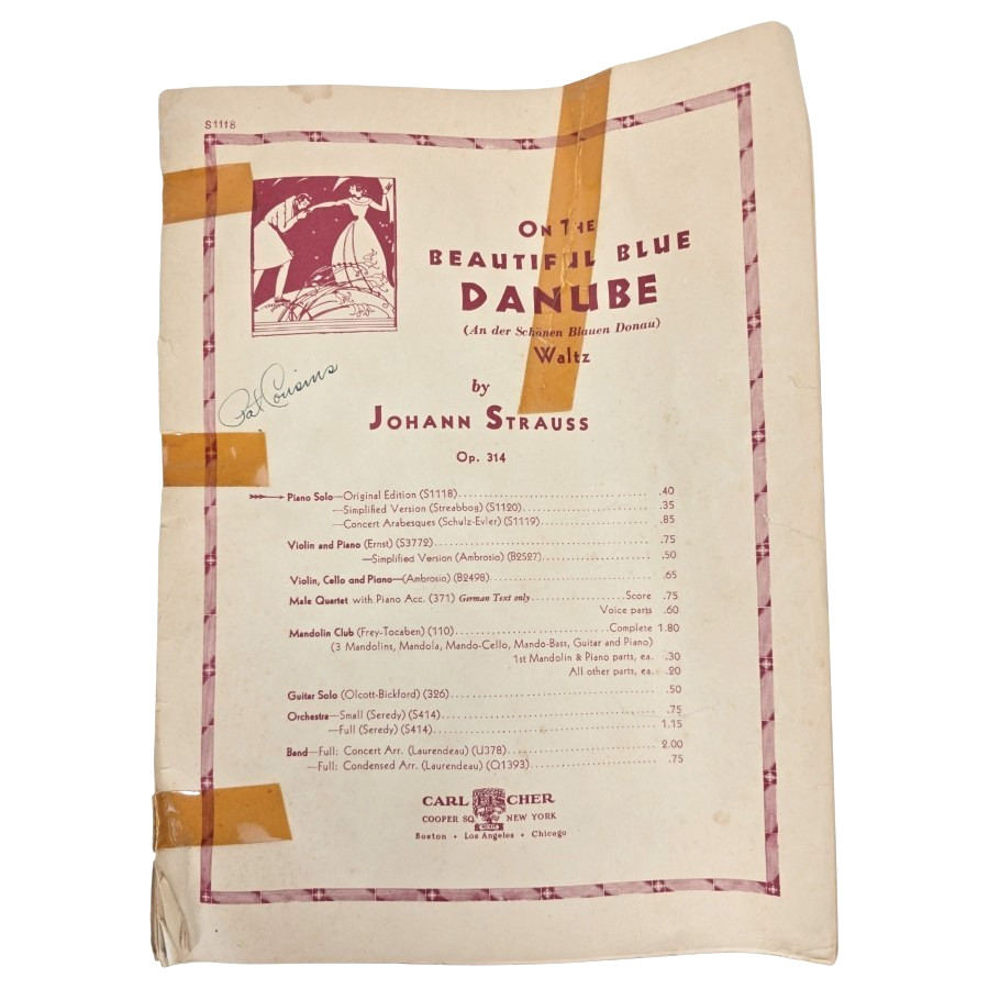On the Beautiful Blue Danube Sheet Music Piano Johann Strauss Op 314 1901 Waltz