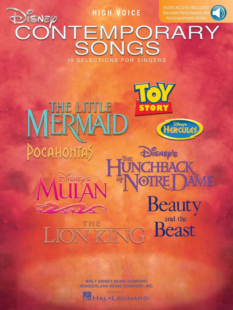 Disney Contemporary Songs for High Voice Vocal Sheet Music Book & Online Audio