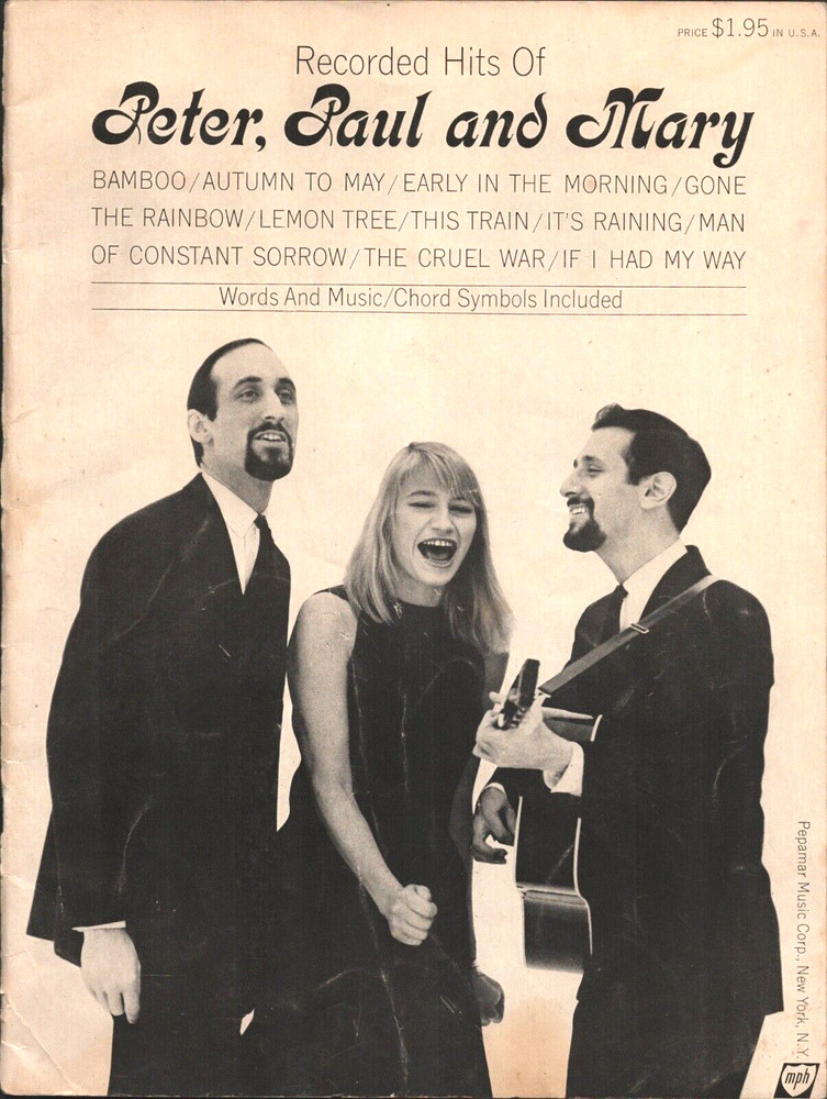 1962 RECORDED HITS OF PETER, PAUL AND MARY vintage folk pop rock songbook