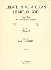 Create In Me A Clean Heart O God Sheet Music High Voice Piano Organ 1957 Mueller
