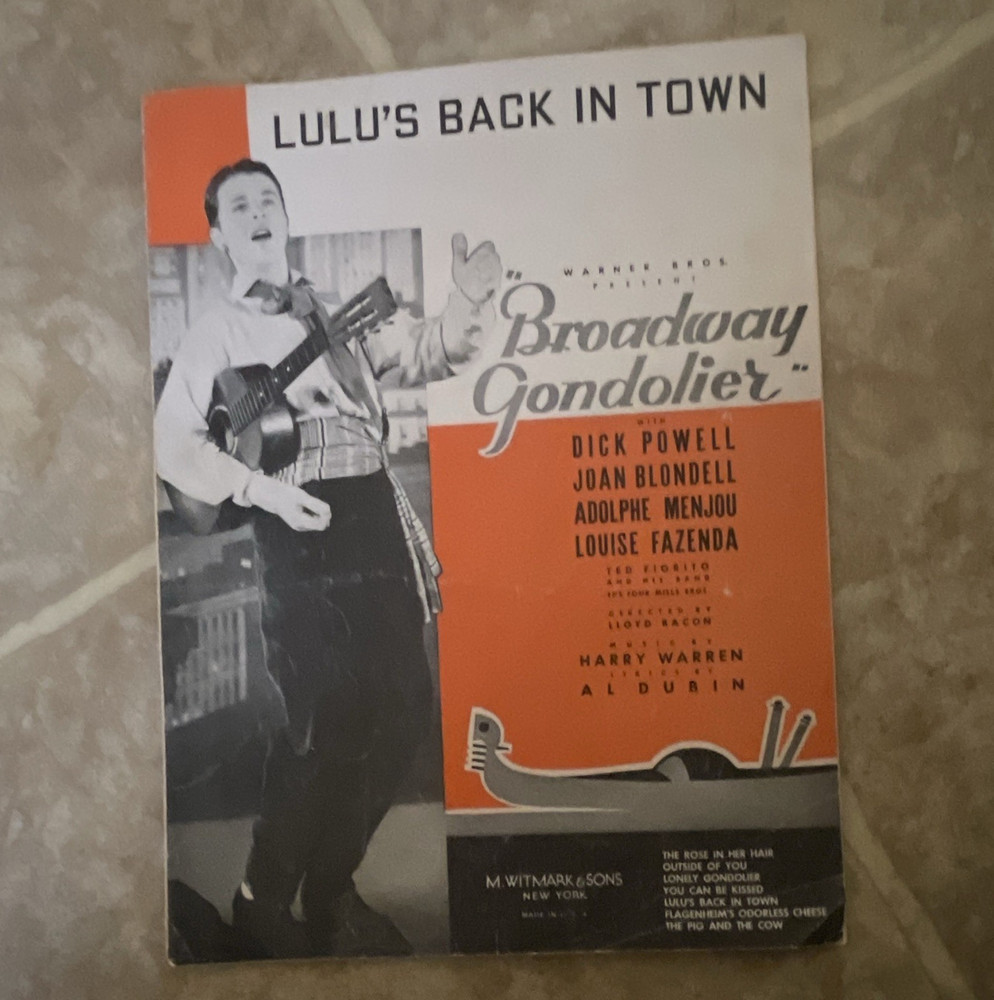 M. Witmark & Sons Lulu’s Back in Town Sheet Music Piano Solo M.W. 1166-4