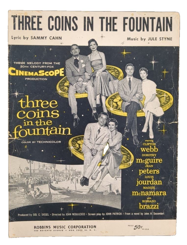 Three Coins in the Fountain Vtg Sheet Music from 20th Century Fox Movie 1954