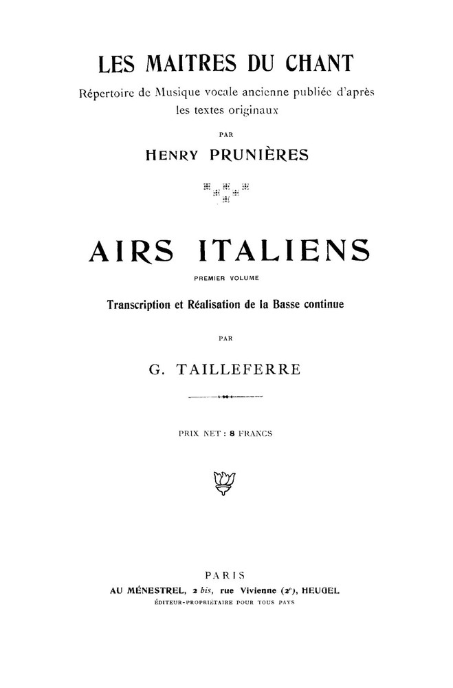 Tailleferre Airs italiens Volume 1 [Re-imaged Loose-Leaf]