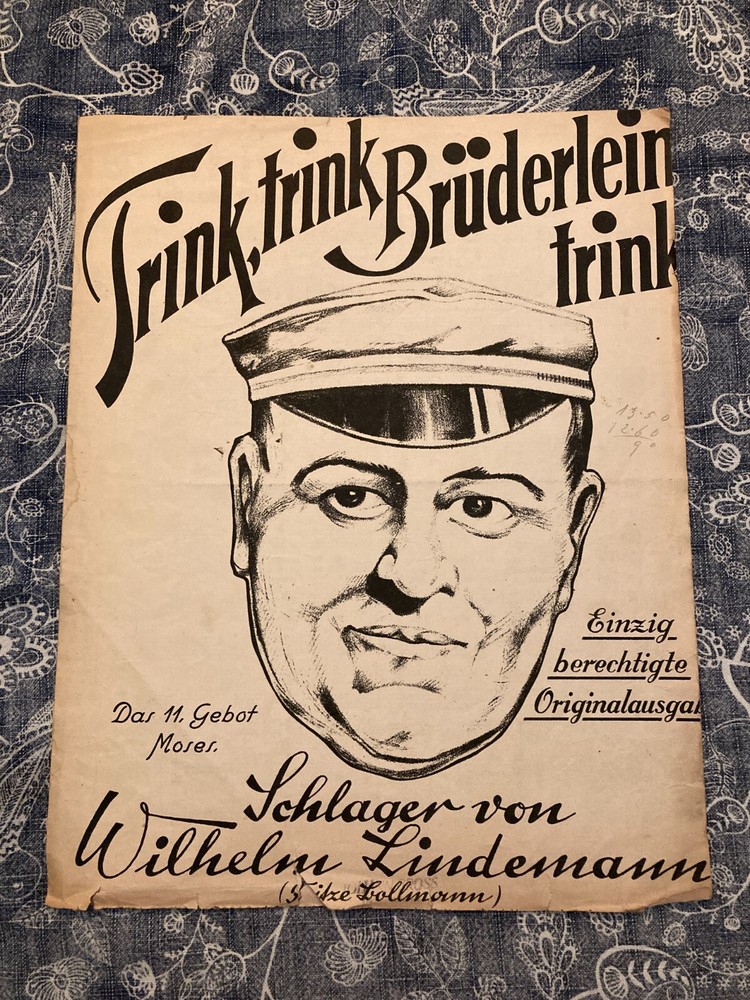 1927 Lindermann German Drinking Song Sheet (Trink Trink Bruderlein Trink)
