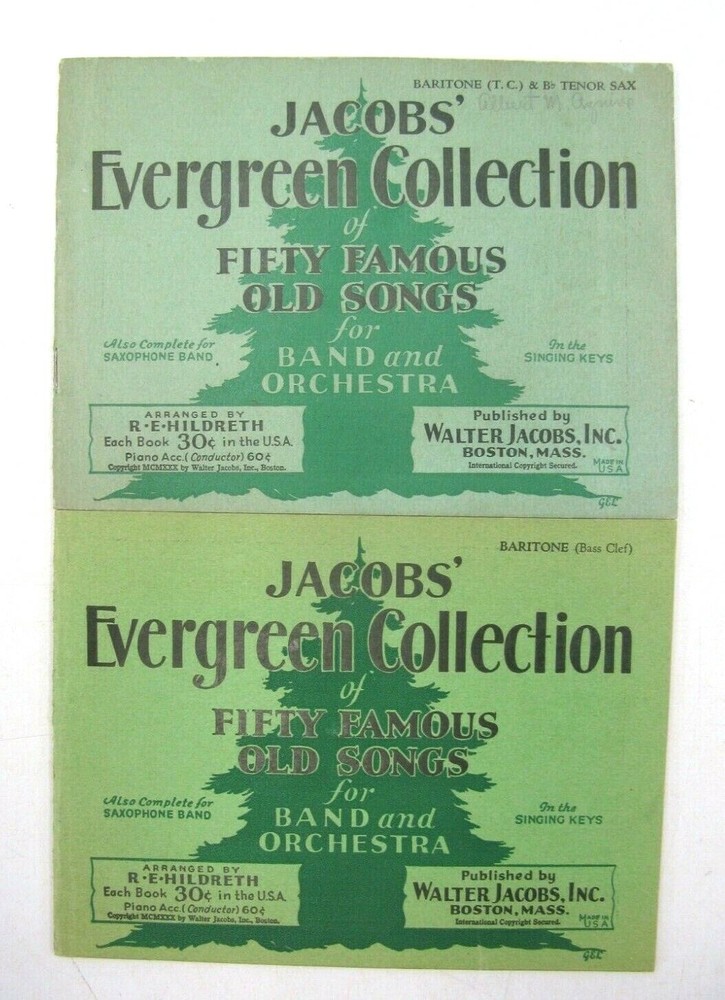 Lot 2 1930 Jacobs Evergreen Collection 50 Old Songs Band Orchestra Saxophone