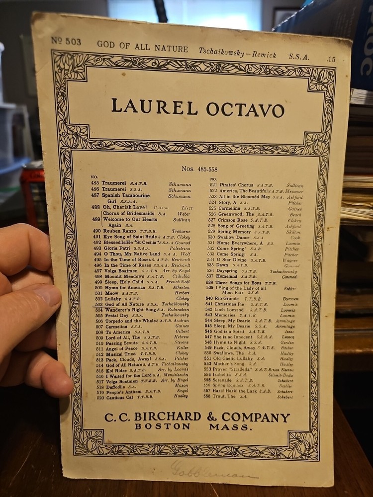 Vintage Sheet Music -God of All Nature – Laurel Octavo 1914 C.C. Birchard & Co