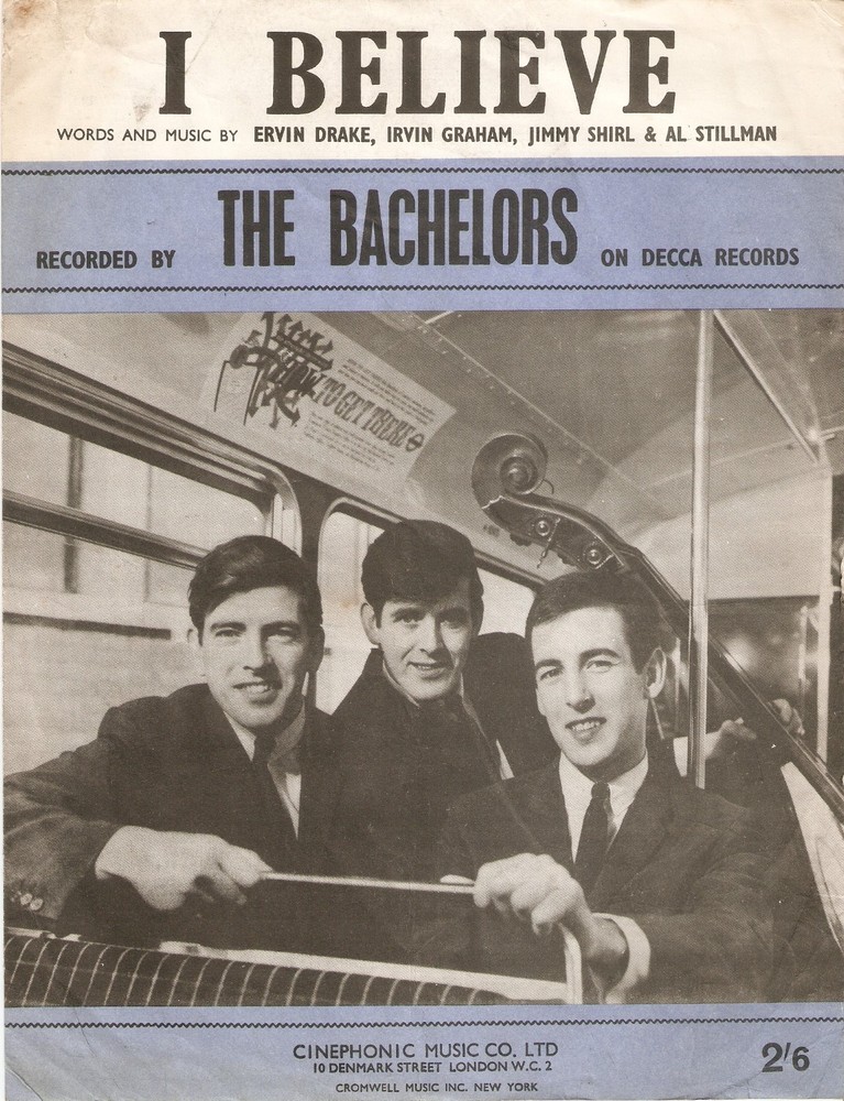 SHEET MUSIC THE BACHELORS I BELIEVE DECCA RECORDS 1964 POP BEAT R&R FOLK