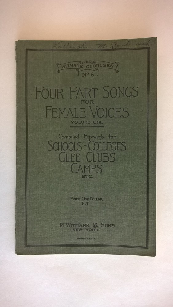 Witmark Choruses No. 6 Vol. 1 Female Four-Part Songs 1926 Sheet Music Songbook