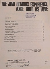 The Jimi Hendrix Experience Axis: Bold As Love Songbook, 1968 Sheet Music