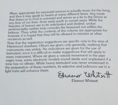 Organ Hymns of Comfort Arranged Eleanor Whitsett Lillenas Memorial Services 1979
