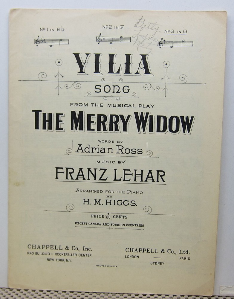 Vilia – Adrian Ross & Franz Lehar – Sheet Music 1907