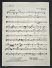 Jack Wagner All I Need Sheet Music Piano 1984 Yellowbrick Road Music USA SELLER