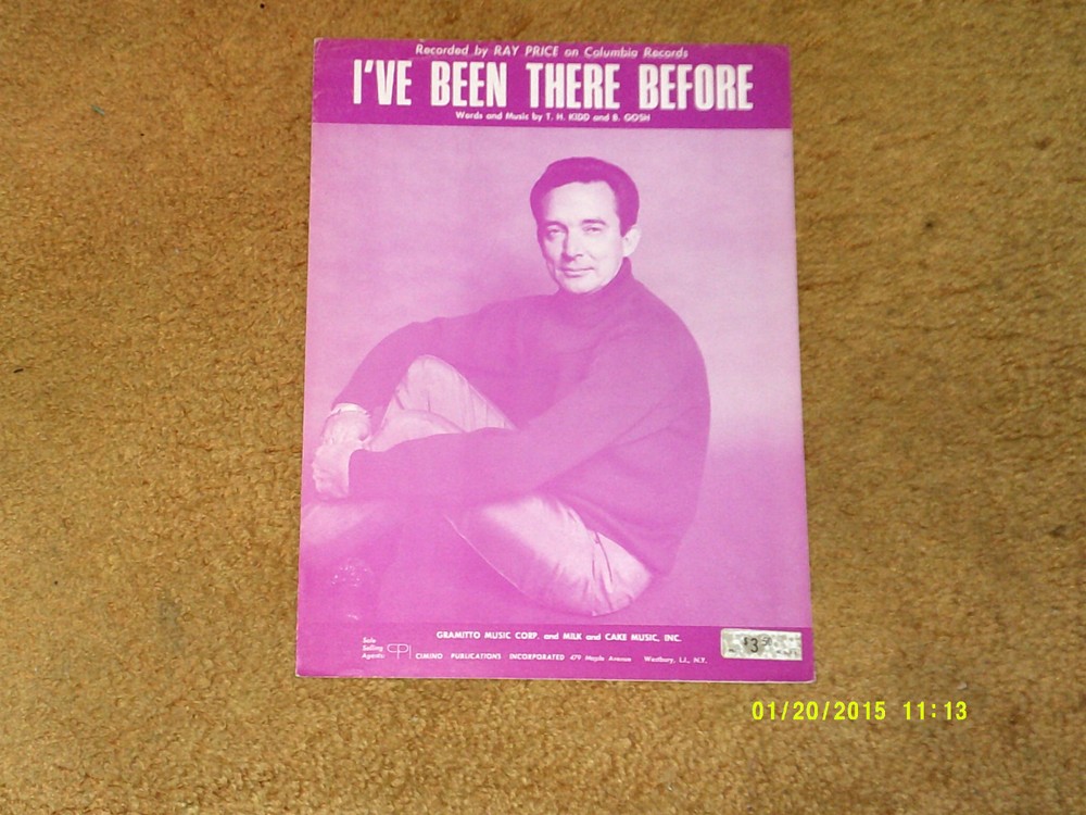 Ray Price sheet music I&rsquo;ve Been There Before 1968 3 pages (VG+ shape)