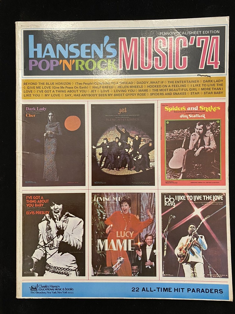 HANSEN&rsquo;S POP-N-ROCK MUSIC &rsquo;74 Songbook~22 Hits~Charles Hansen~Piano/Vocal