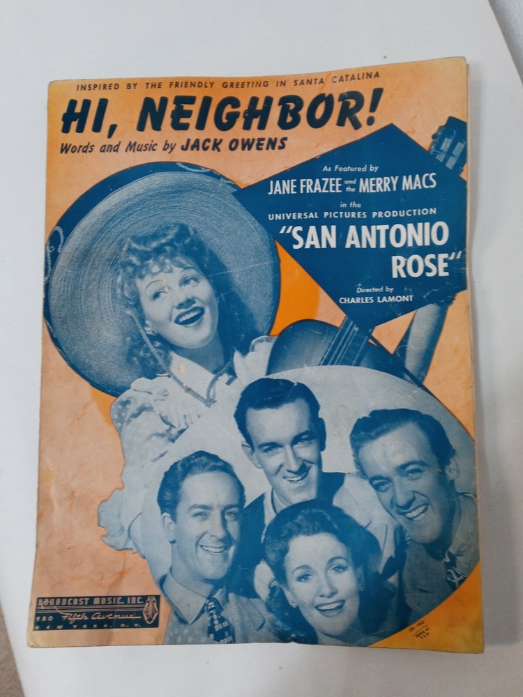 Hi Neighbor Sheet Music Vintage 1941 San Antonio Rose By Jack Owens