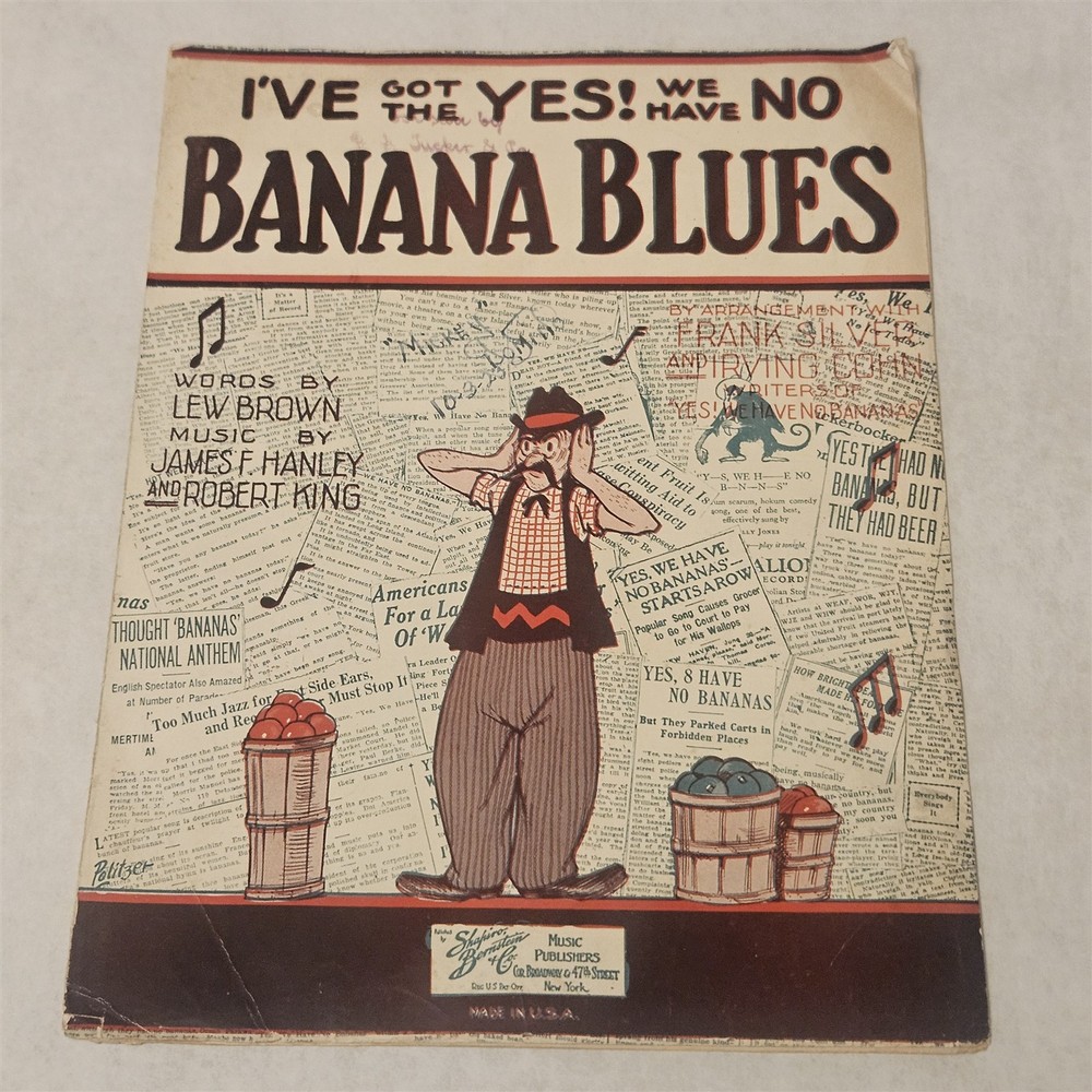 Yes We Have No Bananas Banana Blues 1923 Sheet Music Lew Brown
