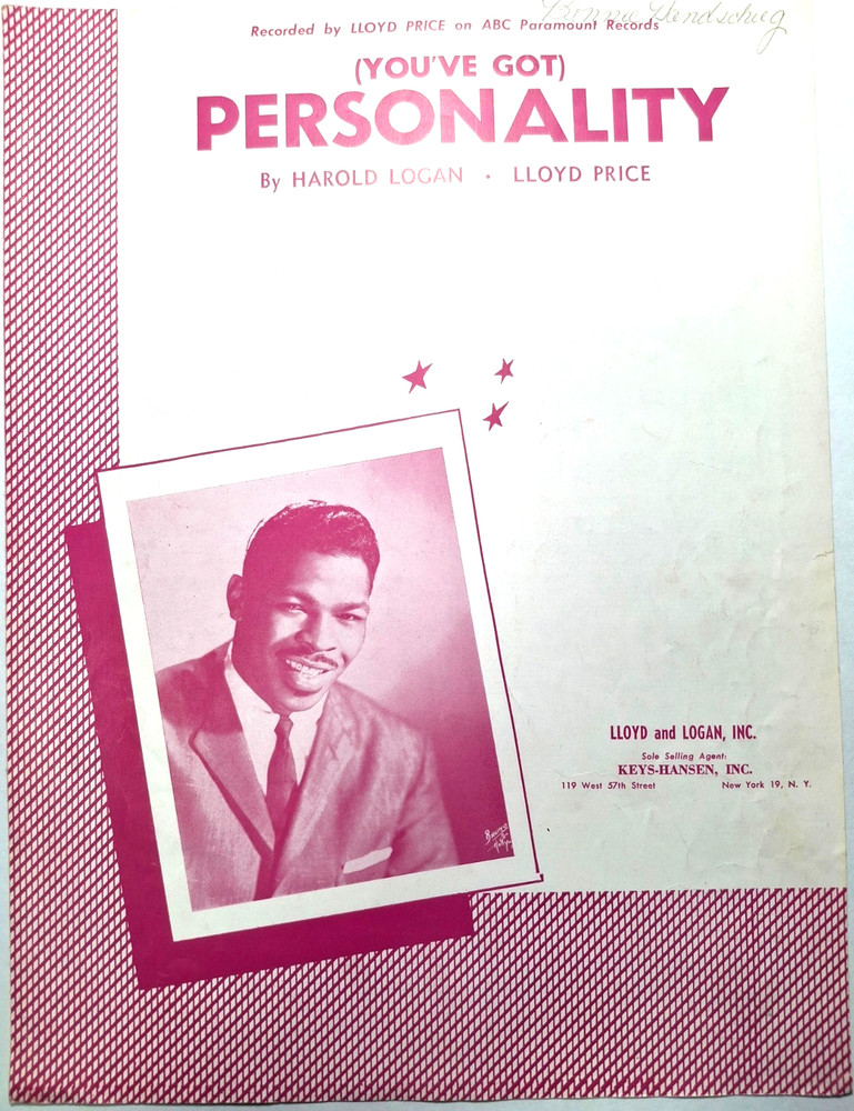 You&rsquo;ve Got Personality by Harold Logan Featuring Lloyd Price 1959 Sheet Music