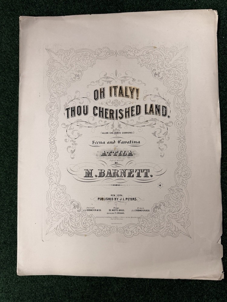 « Oh Italy! Thou Cherished Land » Attila – M Barnett – Sheet Music