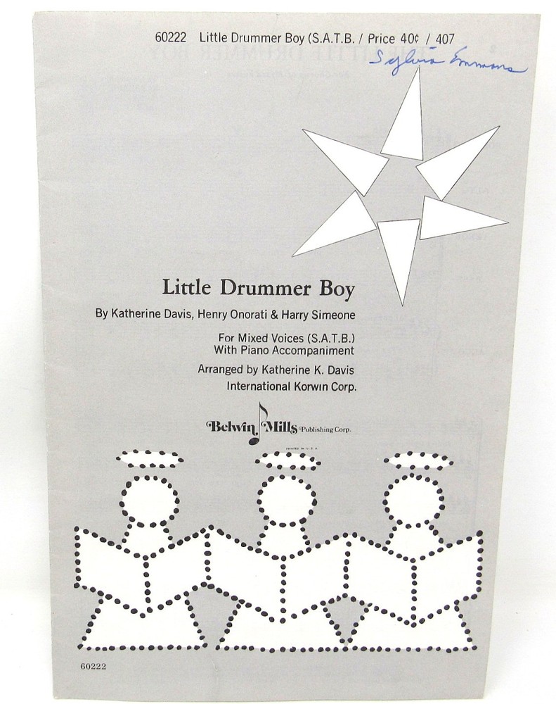 Little Drummer Boy Sheet Music 1960 Piano SATB Mixed Voices Choir Piano