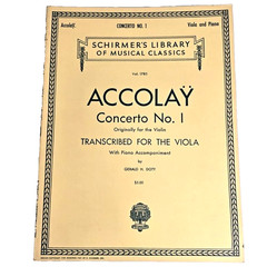 Accolay Concerto No. 1 Viola Piano Solo Sheet Music Schirmer Library 1955 Vtg