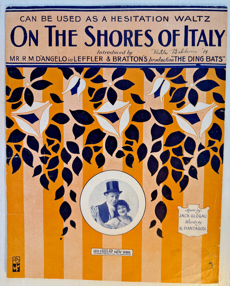 Vintage Sheet Music-1914-On The Shores Of Italy-Miller-Carmen-Ding Bats-Large