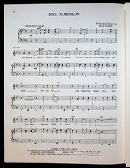 1968 Mrs. Robinson w/ Simon and Garfunkel Folk Pop Rock Sheet Music