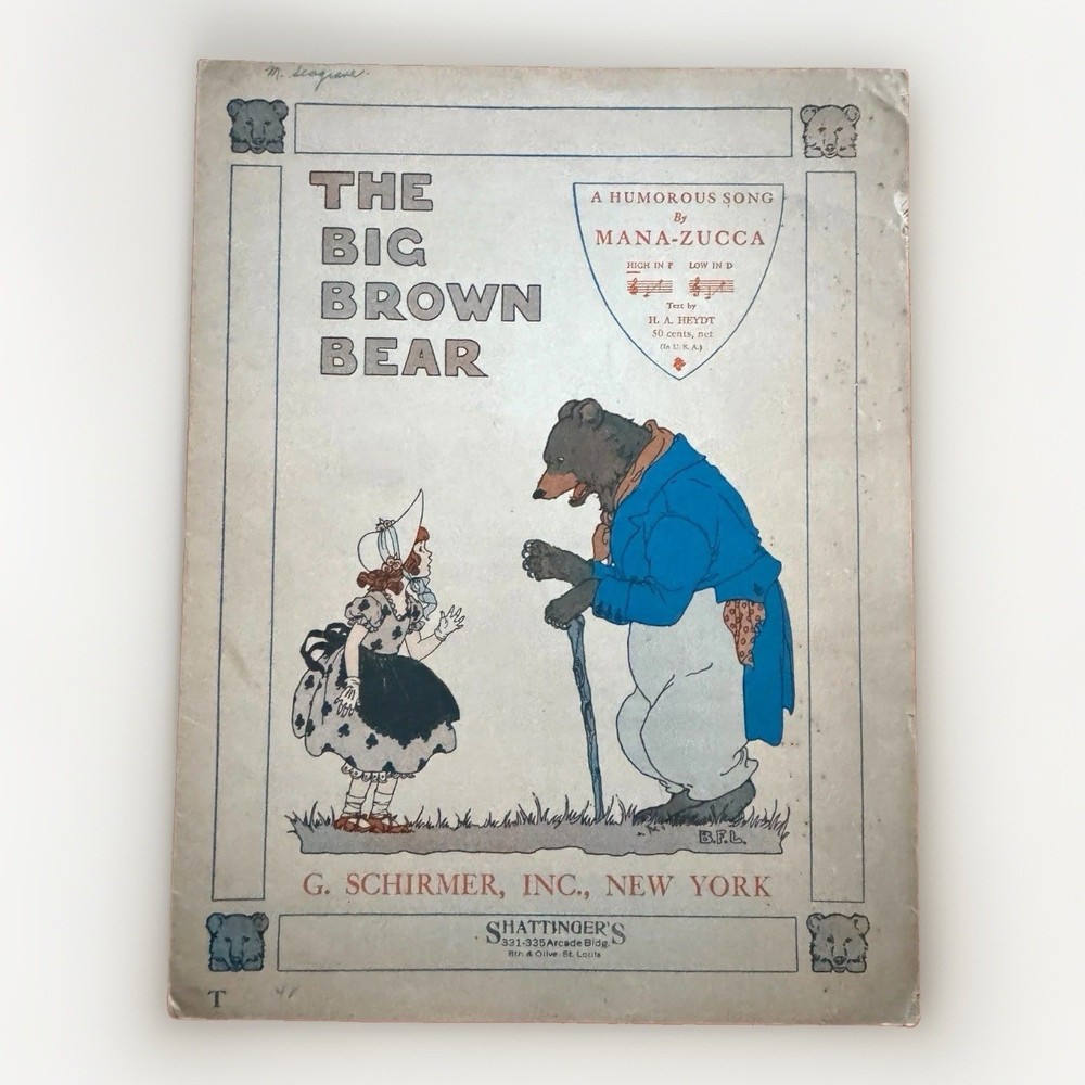 The Big Brown Bear Mana Zucca Op 28 No 1 G Schirmer Humorous Song 1941