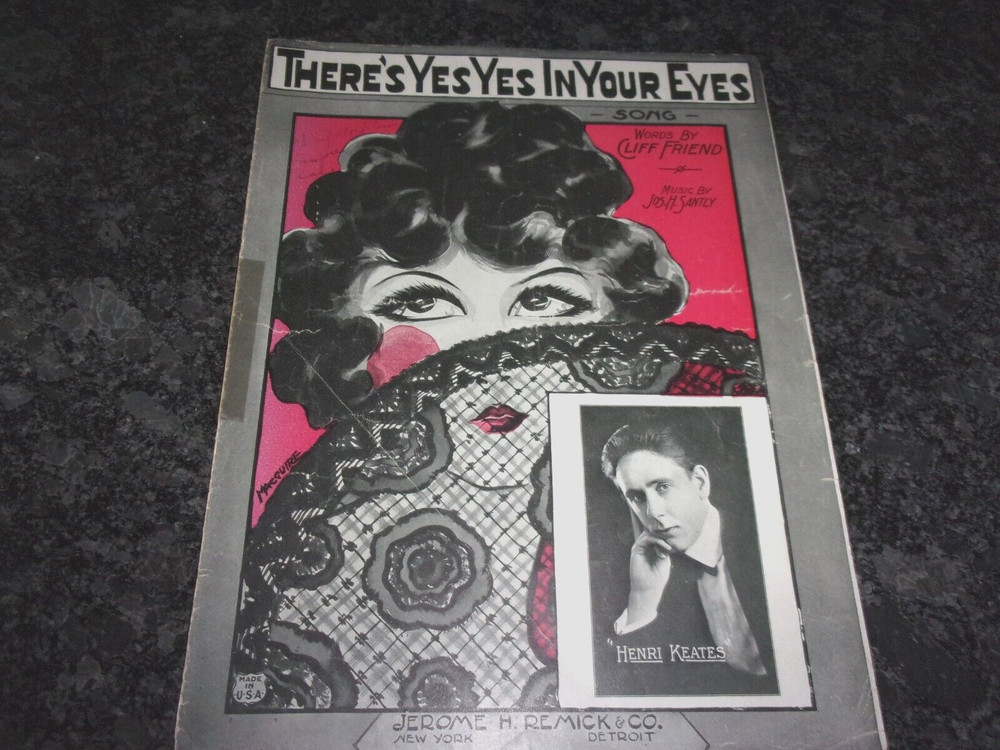 THERE IS YES YES IN YOUR EYES – 1924 – VINTAGE SHEET MUSIC – HENRY KEATES