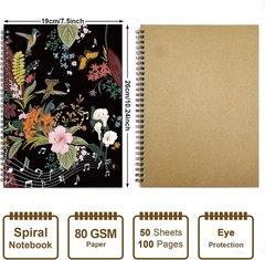 Blank Sheet Music Notebook 100 Pages 26x19cm Flora Spiral Bound Design