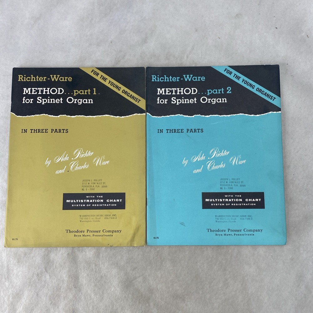 2 Books 1959 Richter-Ware Method Parts 1 and 2 Spinet Organ Theodore Presser