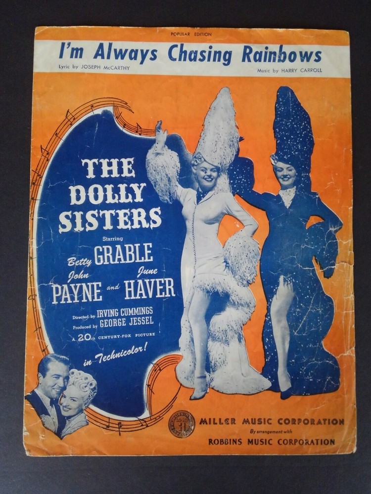 1918 Sheet Music « I&rsquo;m Always Chasing Rainbows » 20th Century Fox, Betty Grable