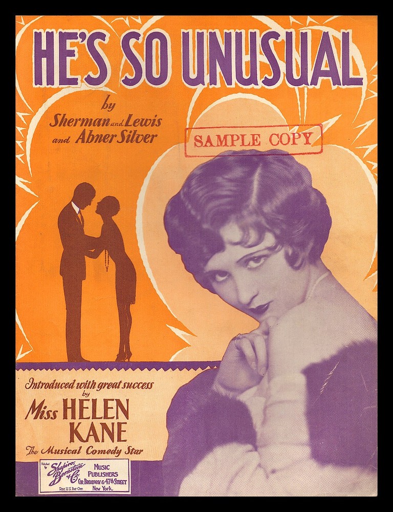 HE&rsquo;S SO UNUSUAL Sherman/Lewis/Silver 1929 HELEN KANE Novelty Vintage Sheet Music