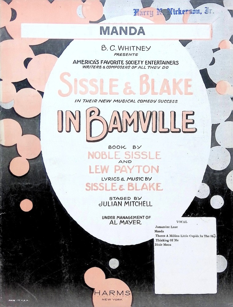 Manda Sheet Music In Bamville 1924 Musical Comedy Noble Sissle Eubie Blake