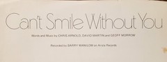 Can&rsquo;t Smile Without You – Recorded by Barry Manilow – Dick James Music ©1978